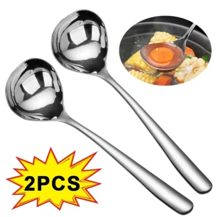 2PCS 304 Stainless Steel Noodle Spoon Thicken Long Handle Soup Spoons for Hot Pot Ramen Soup Home Kitchen Tableware Utensils